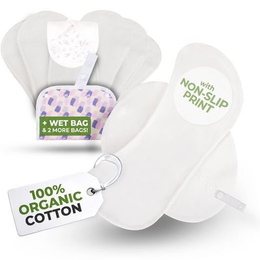 Non-Slip Organic Reusable Panty Liners for Women & Teens (Medium, 7-Pack) - Plain White