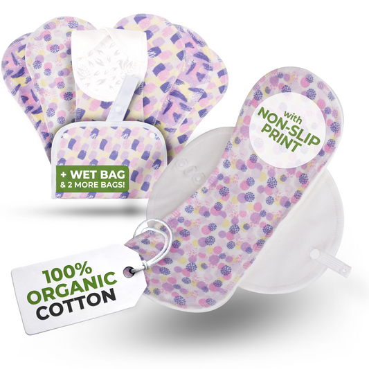 Non-Slip Organic Reusable Panty Liners for Women & Teens (Medium, 7-Pack) - Springtime