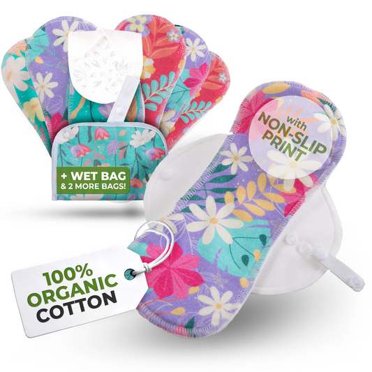 Non-Slip Premium Reusable Panty Liners for Women & Teens (M, 7-Pack) - Flora