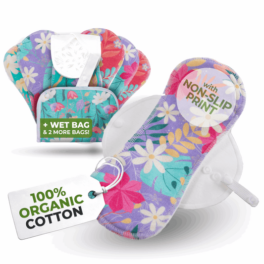 Non-Slip Premium Reusable Panty Liners for Women & Teens (S, 7-Pack) - Flora