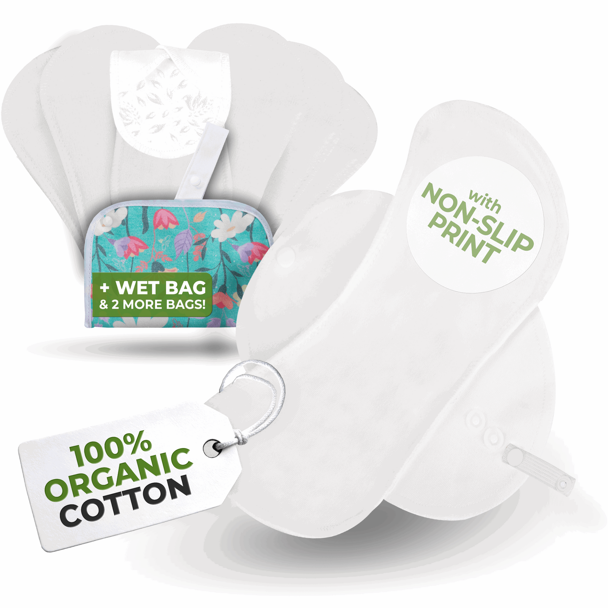 Non-Slip Premium Reusable Panty Liners for Women & Teens (M, 7-Pack) - White Lily