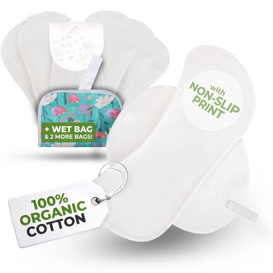 Non-Slip Premium Reusable Panty Liners for Women & Teens (M, 7-Pack) - White Lily