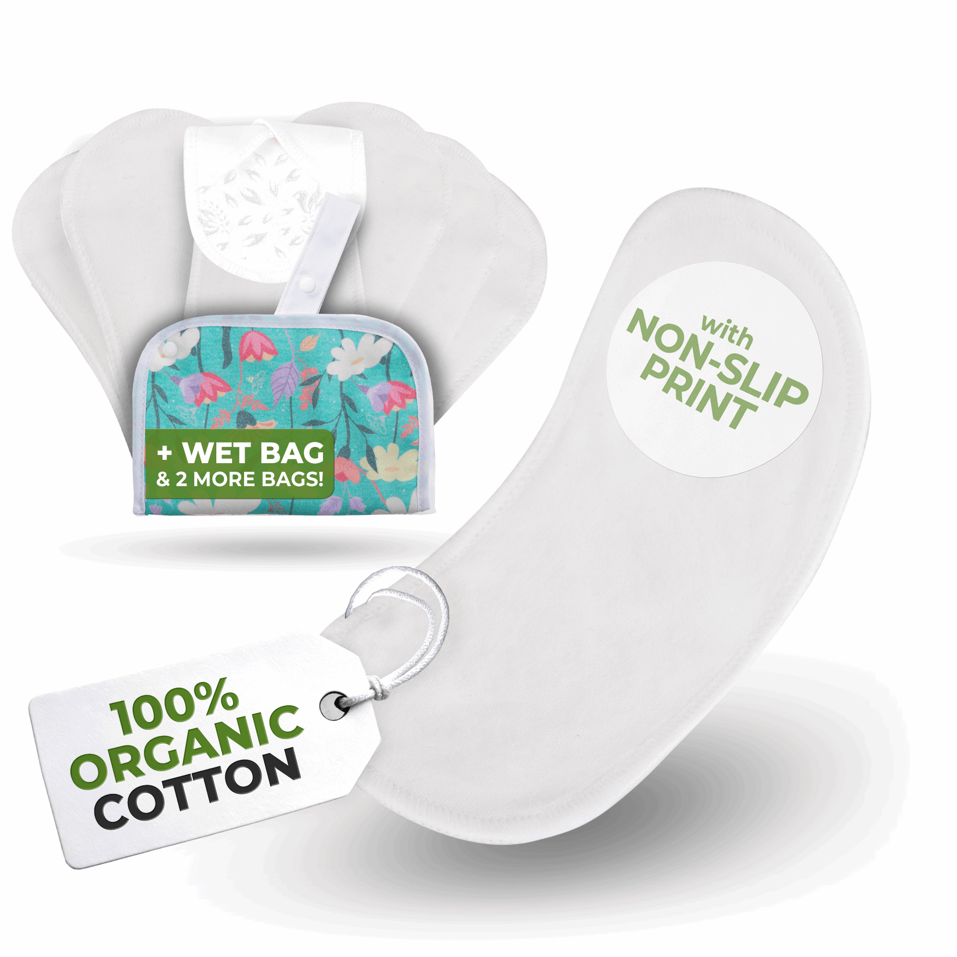 Non-Slip Premium Reusable Panty Liners for Women & Teens (Wingless S, 7-Pack) - White Lily