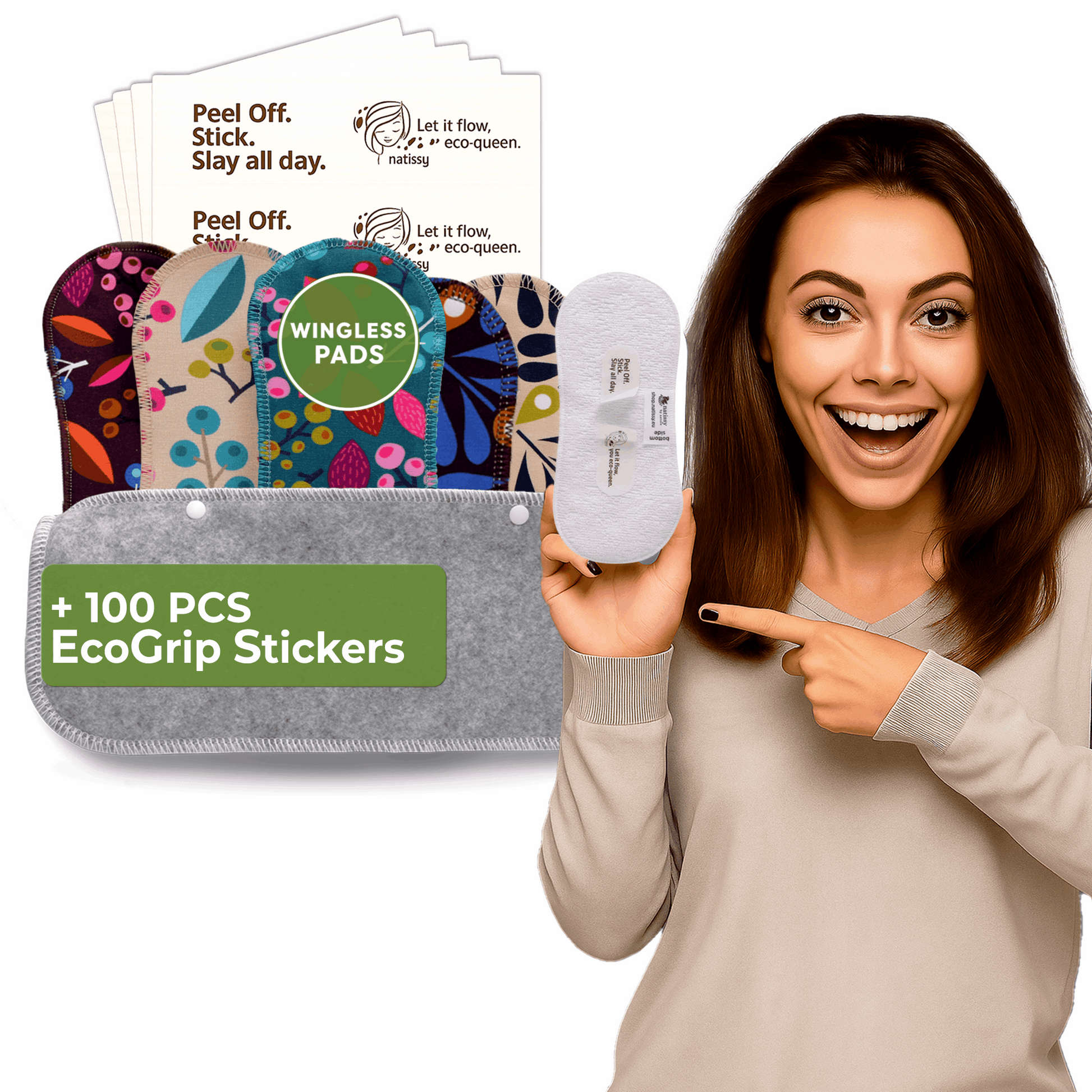 Wingless Reusable Sanitary Pads with Adhesive Sticker for Light Flow (S+M, 6-Pack) - Grapes