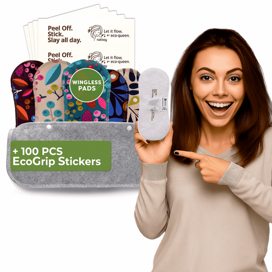 Wingless Reusable Sanitary Pads with Adhesive Sticker for Light Flow (S+M, 6-Pack) - Grapes