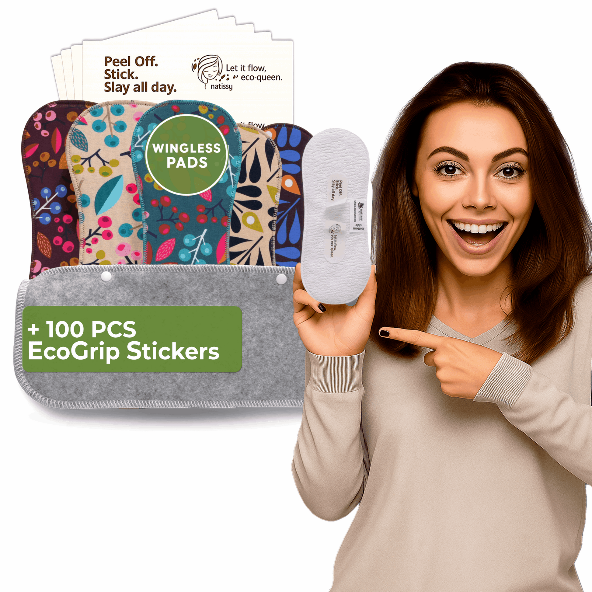 Wingless Reusable Sanitary Pads with Adhesive Sticker for Heavy Flow & Incontinence (L+XL, 6-Pack) - Grapes