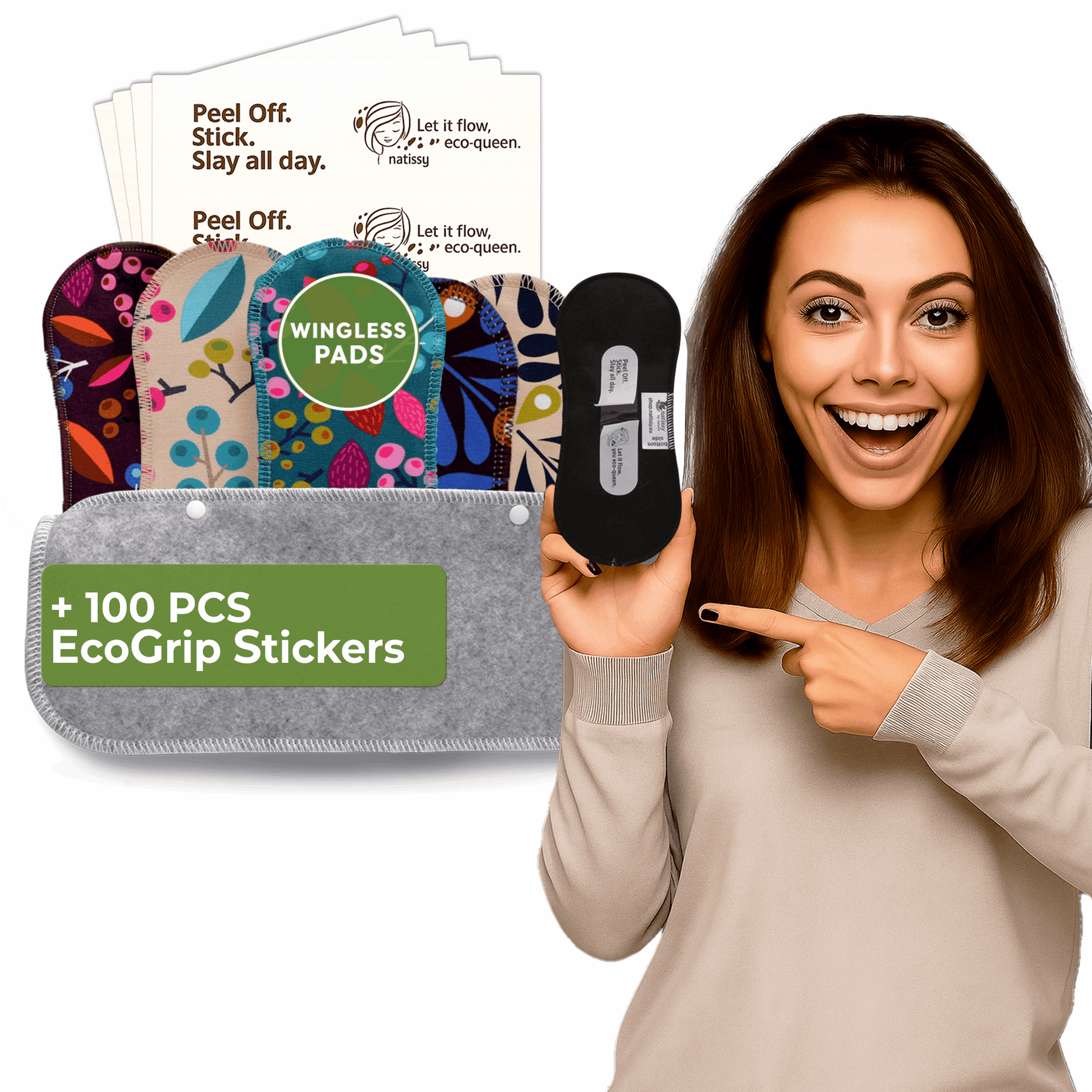 Wingless Reusable Sanitary Pads with Adhesive Sticker for Light Flow (S+M, 6-Pack) - Peacock