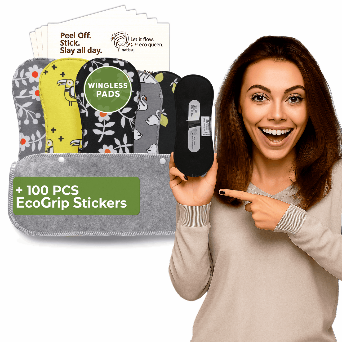 Wingless Reusable Sanitary Pads with Adhesive Sticker for Heavy Flow & Incontinence (L+XL, 6-Pack) - Lemon