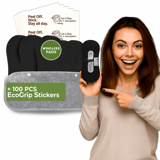 Wingless Reusable Sanitary Pads with Adhesive Sticker for Heavy Flow & Incontinence (L+XL, 6-Pack) - Plain Black