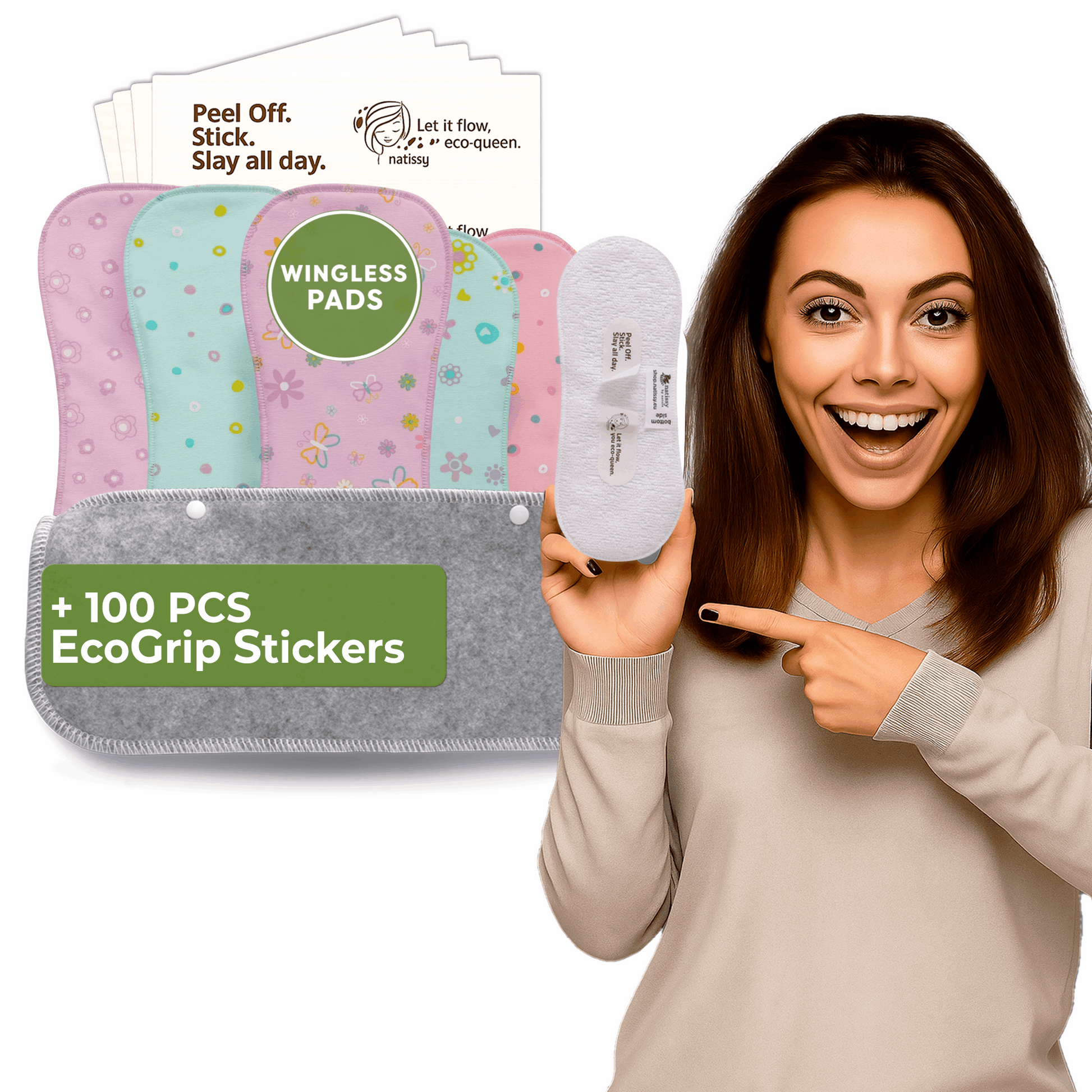 Wingless Reusable Sanitary Pads with Adhesive Sticker for Heavy Flow & Incontinence (L+XL, 6-Pack) - Pastel