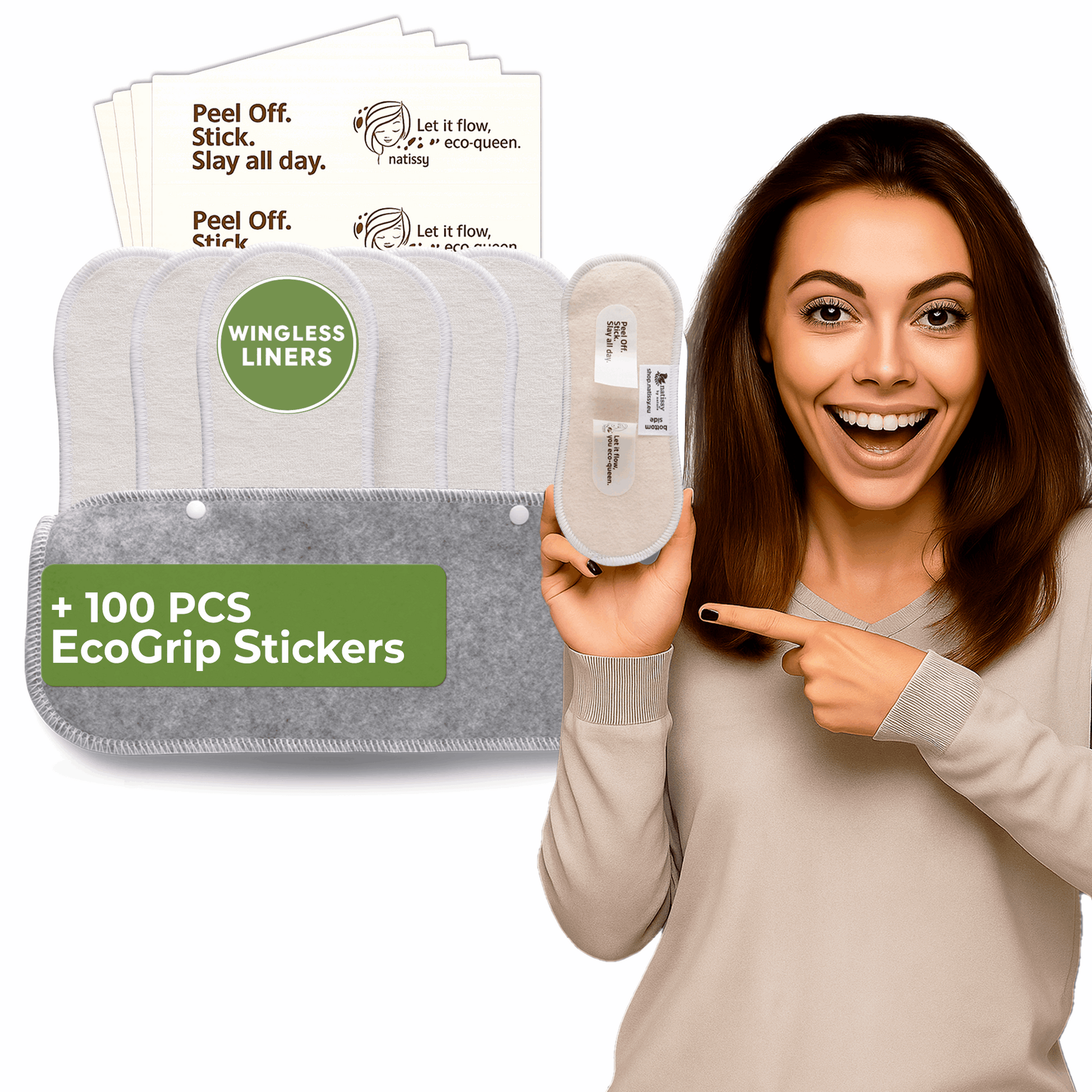 Wingless Reusable Panty Liners with Adhesive Sticker (MEDIUM, 7-Pack) - Bamboo