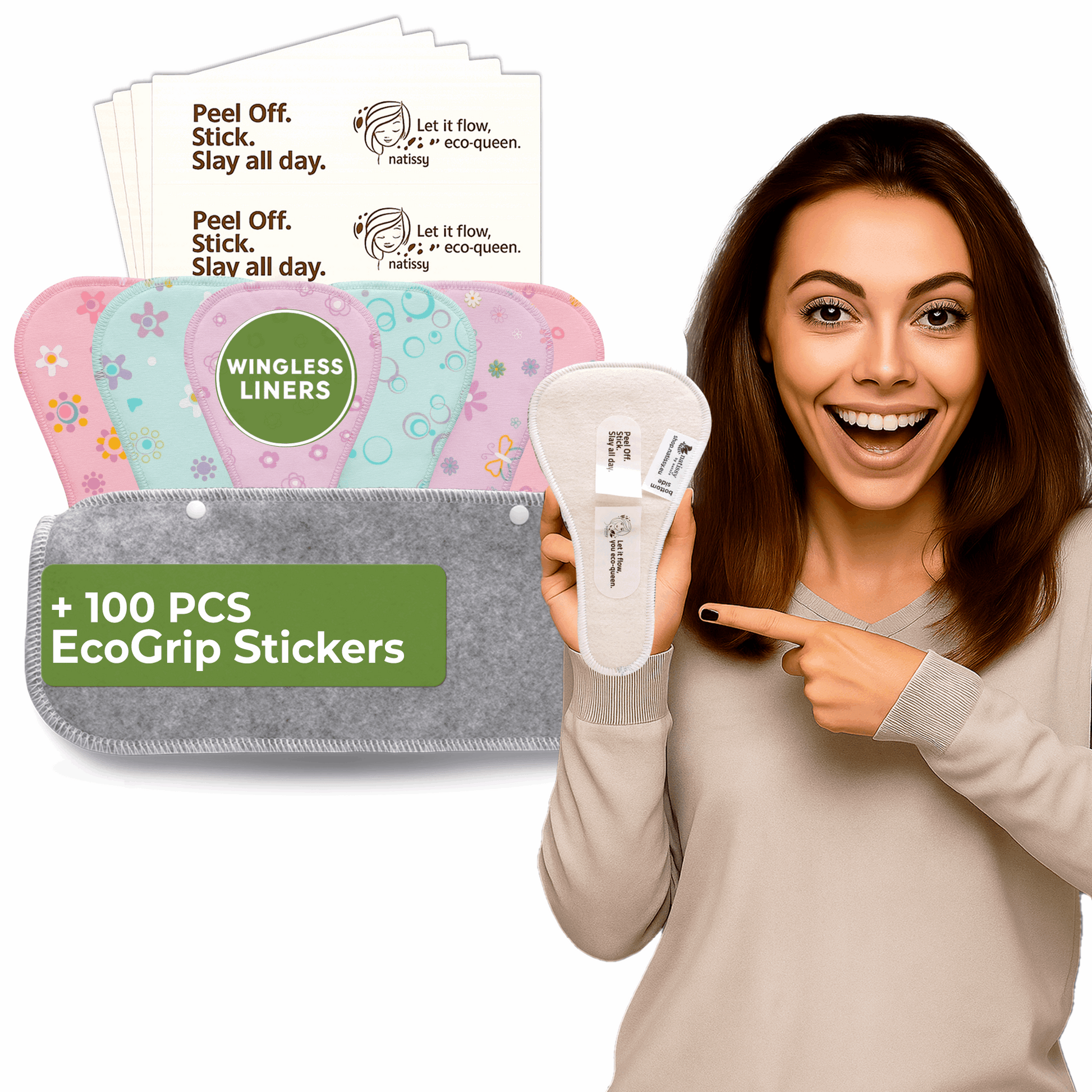 Wingless Camel Toe Panty Liners with Adhesive Sticker (TANGA, 7-Pack) - Pastel