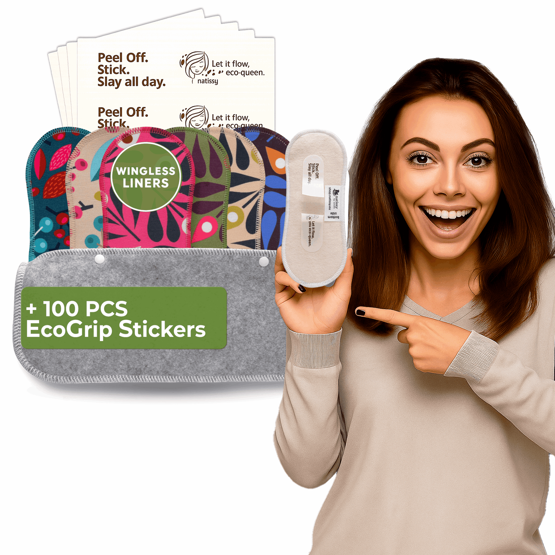 Wingless Reusable Panty Liners with Adhesive Sticker (MEDIUM, 7-Pack) - Grapes