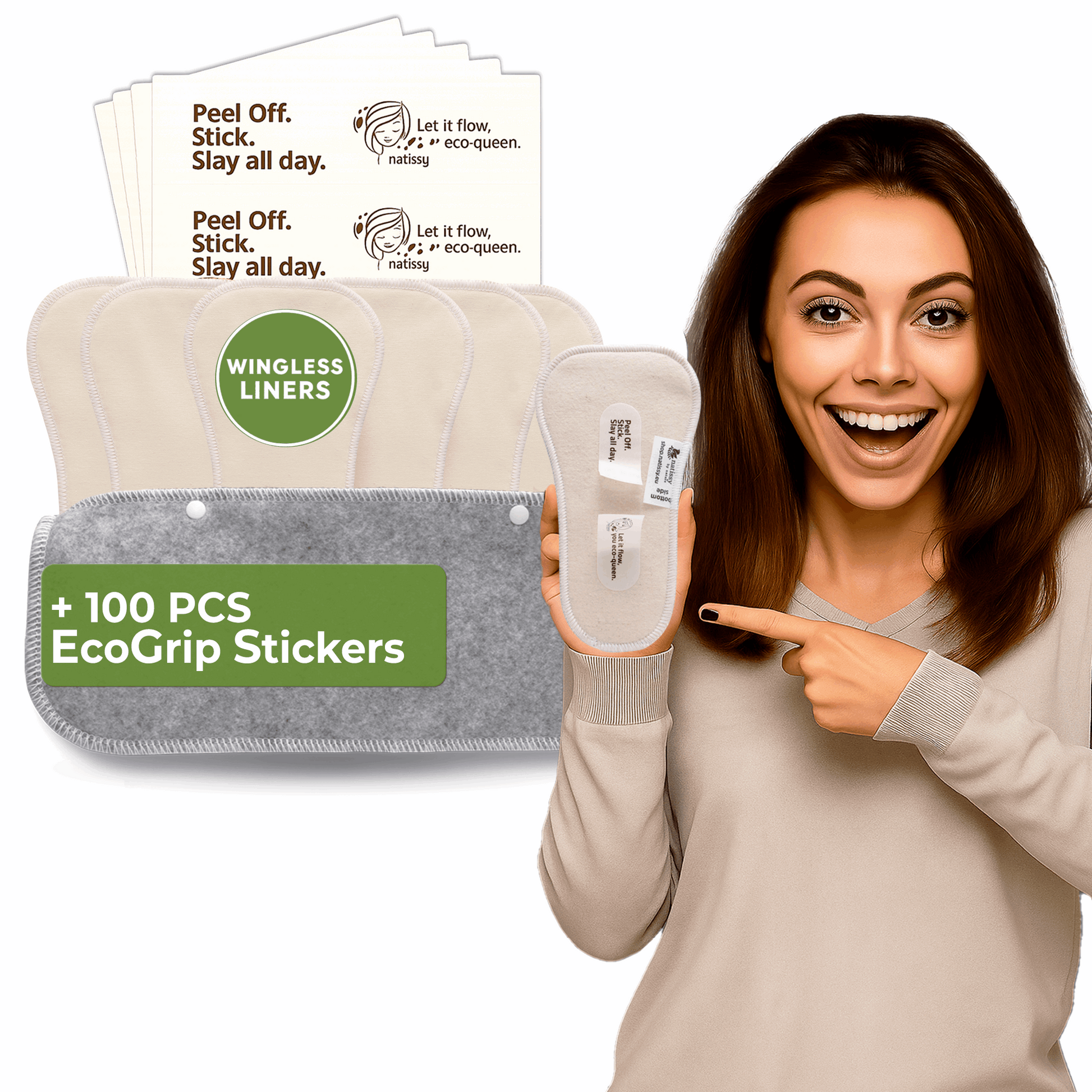 Wingless Camel Toe Panty Liners with Adhesive Sticker (Small, 7-Pack) - Natural Unbleached