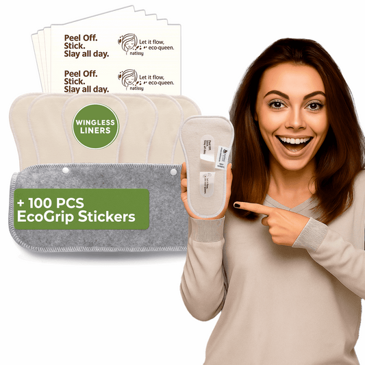 Wingless Camel Toe Panty Liners with Adhesive Sticker (Small, 7-Pack) - Natural Unbleached