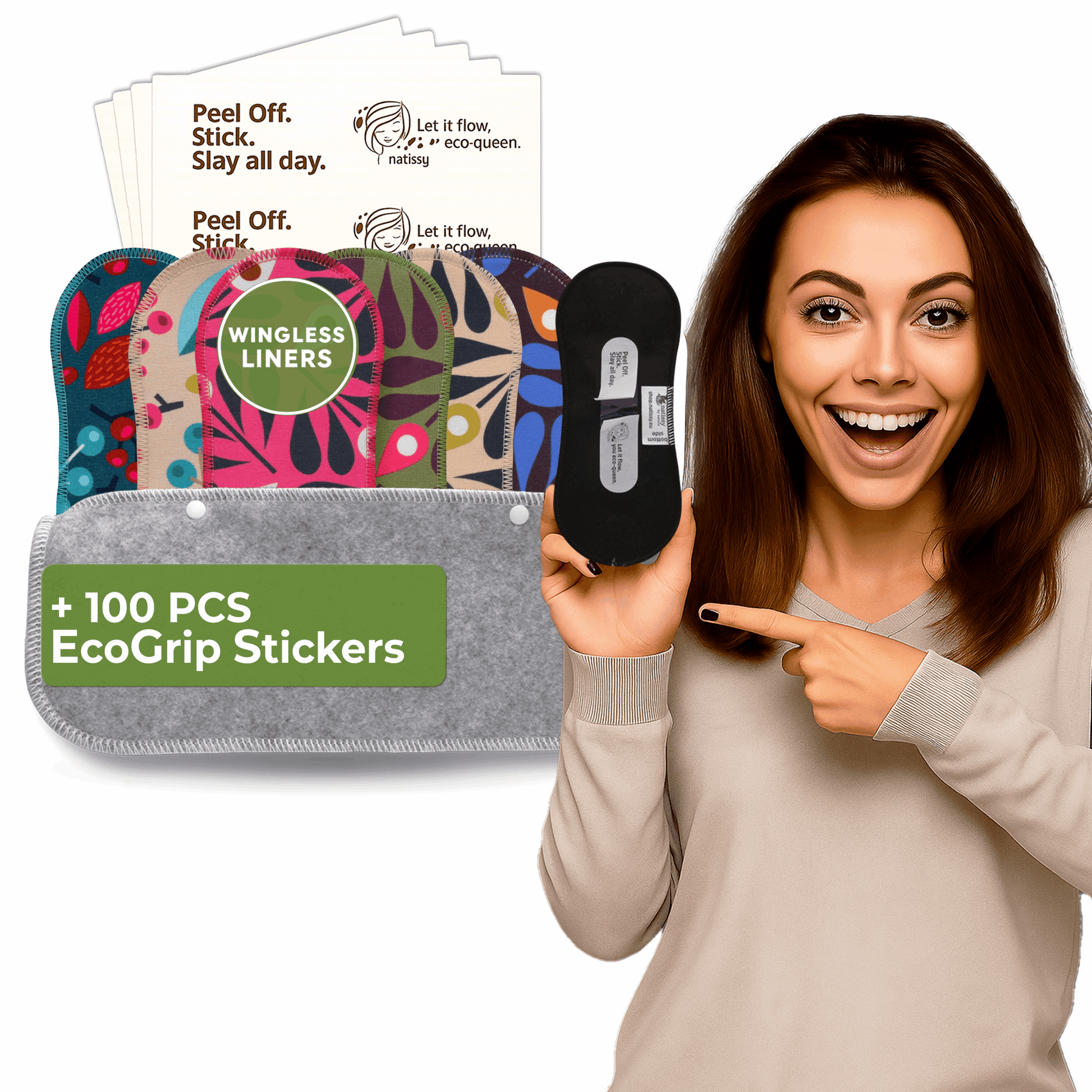 Wingless Reusable Panty Liners with Adhesive Sticker (MEDIUM, 7-Pack) - Peacock