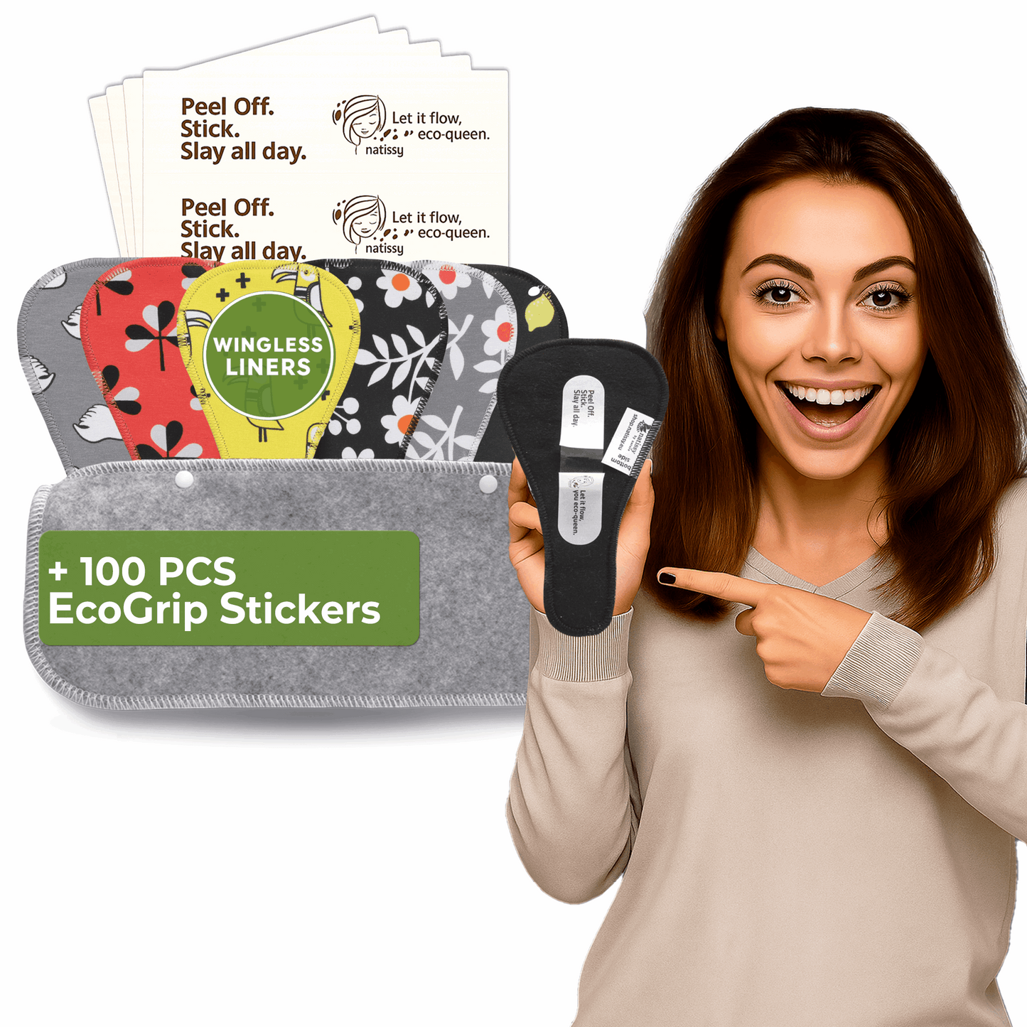 Wingless Camel Toe Panty Liners with Adhesive Sticker (TANGA, 7-Pack) - Lemon