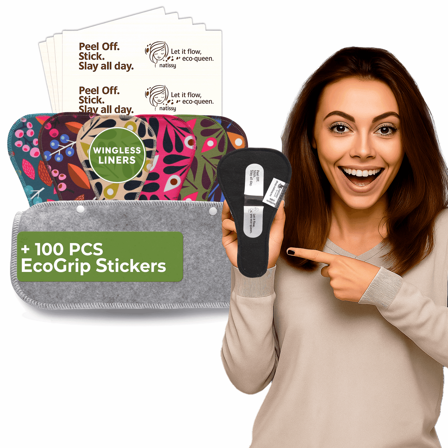 Wingless Camel Toe Panty Liners with Adhesive Sticker (TANGA, 7-Pack) - Peacock