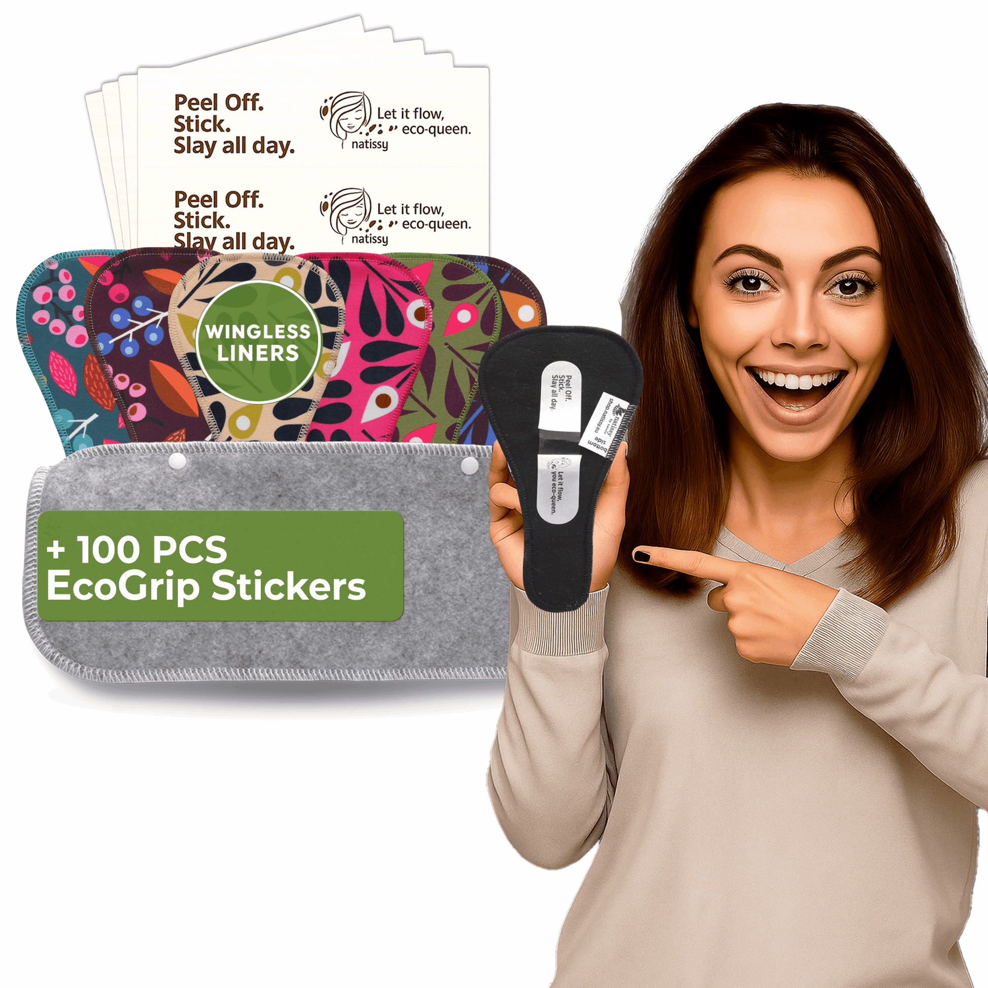 Wingless Camel Toe Panty Liners with Adhesive Sticker (TANGA, 7-Pack) - Peacock