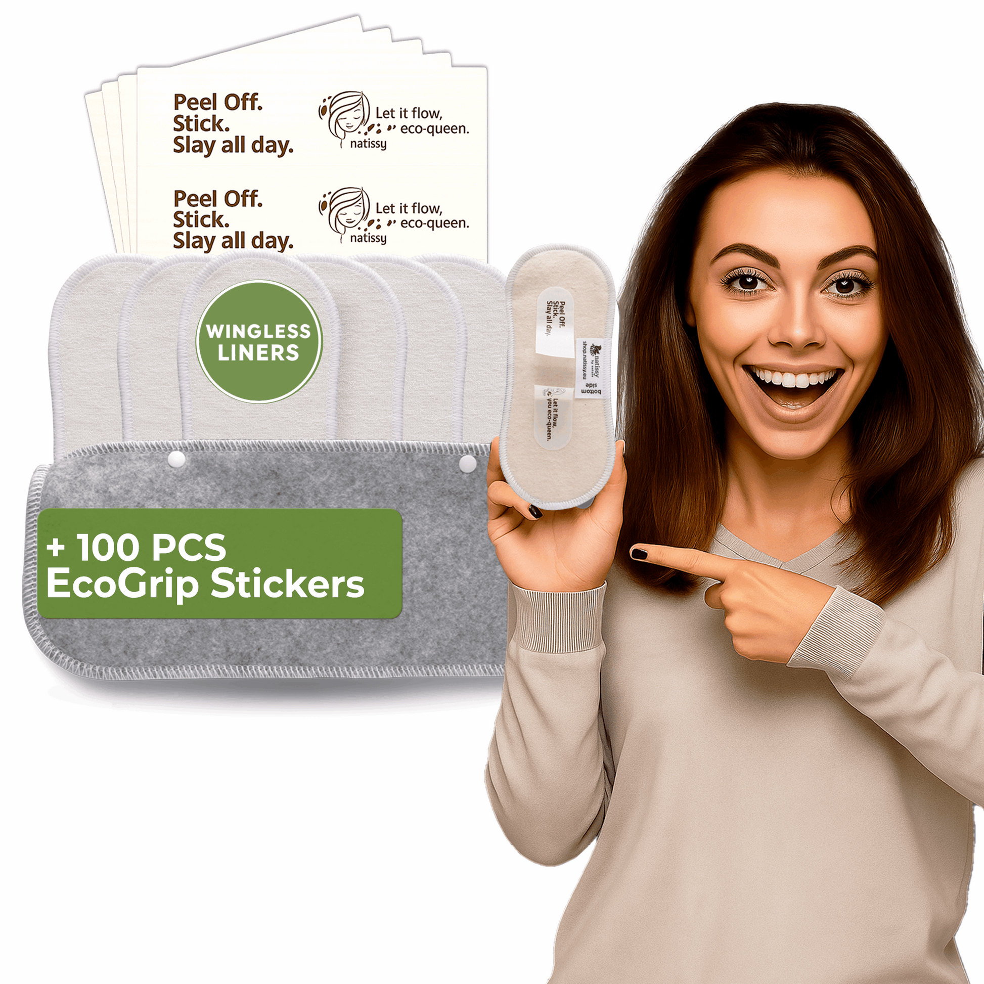 Wingless Reusable Panty Liners with Adhesive Sticker (SMALL, 7-Pack) - Bamboo