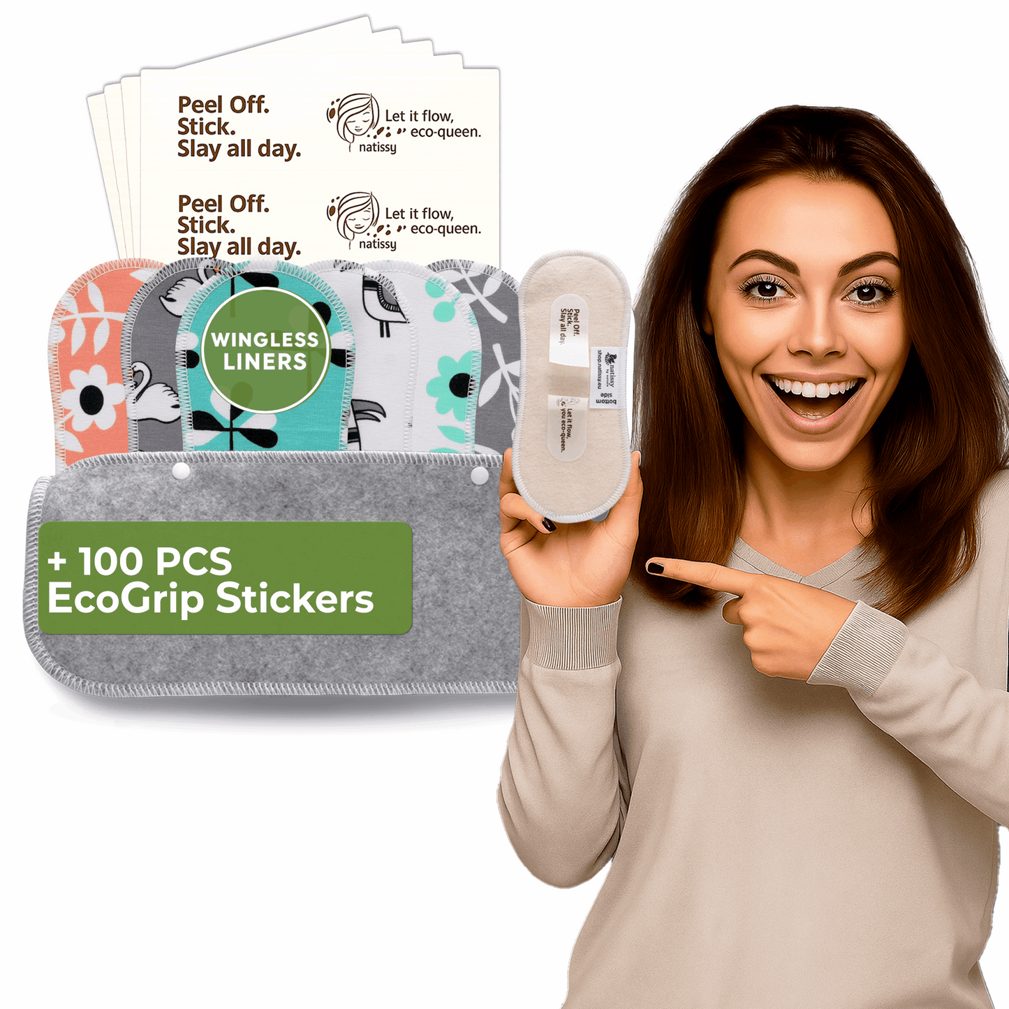 Wingless Reusable Panty Liners with Adhesive Sticker (SMALL, 7-Pack) - Flowers