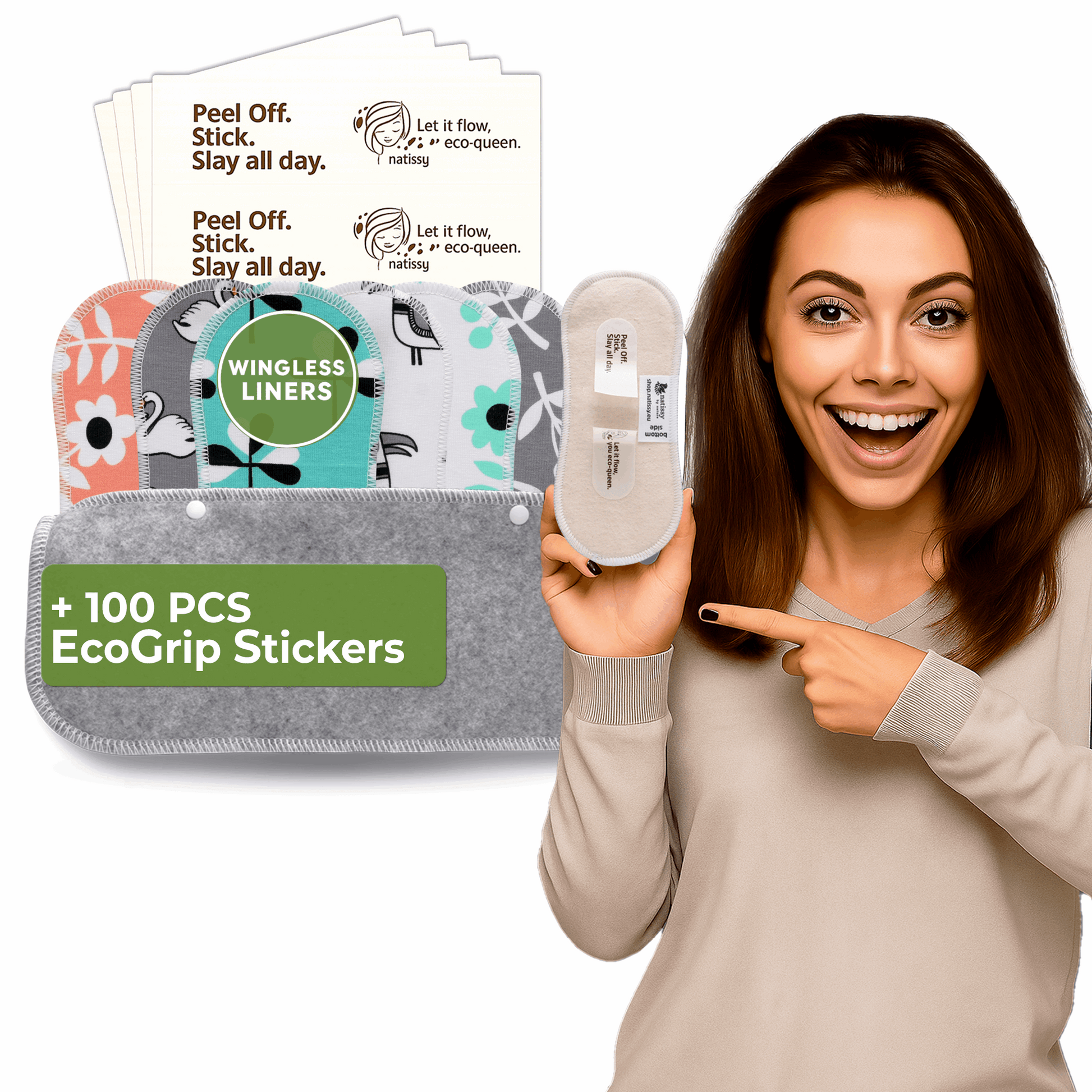 Wingless Reusable Panty Liners with Adhesive Sticker (SMALL, 7-Pack) - Flowers