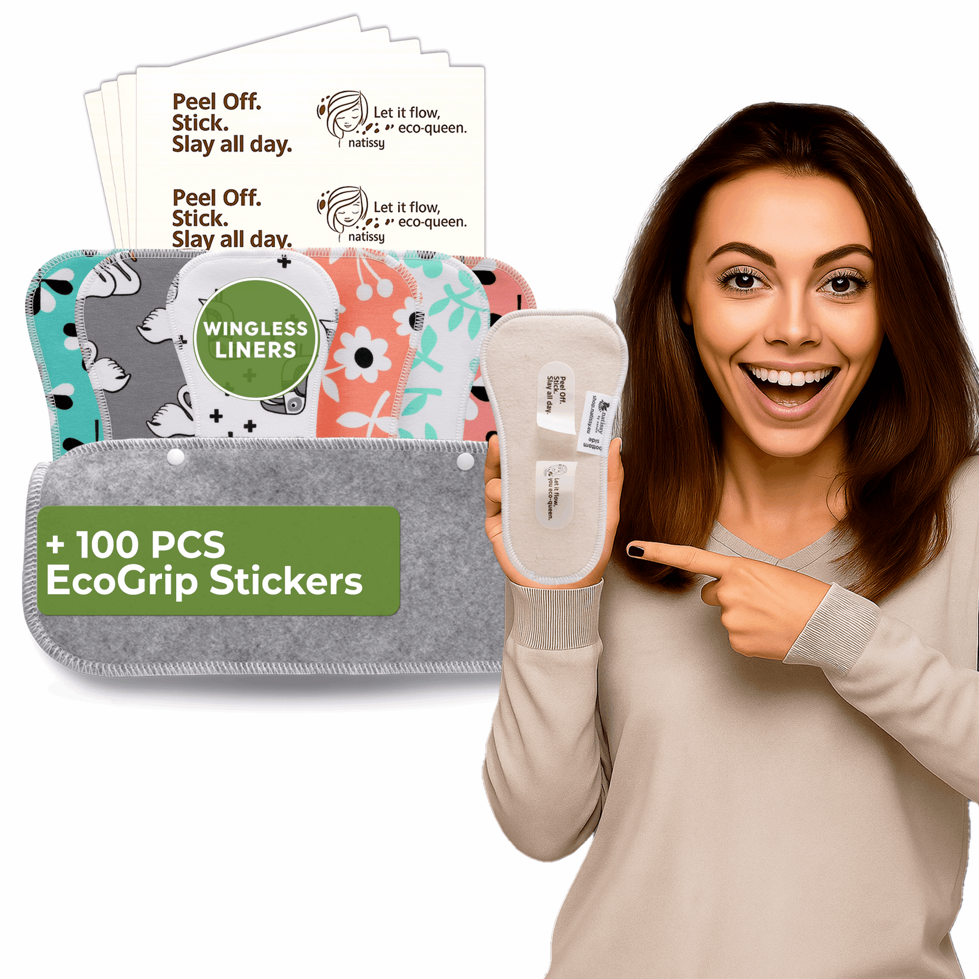 Wingless Camel Toe Panty Liners with Adhesive Sticker (Small, 7-Pack) - Flowers