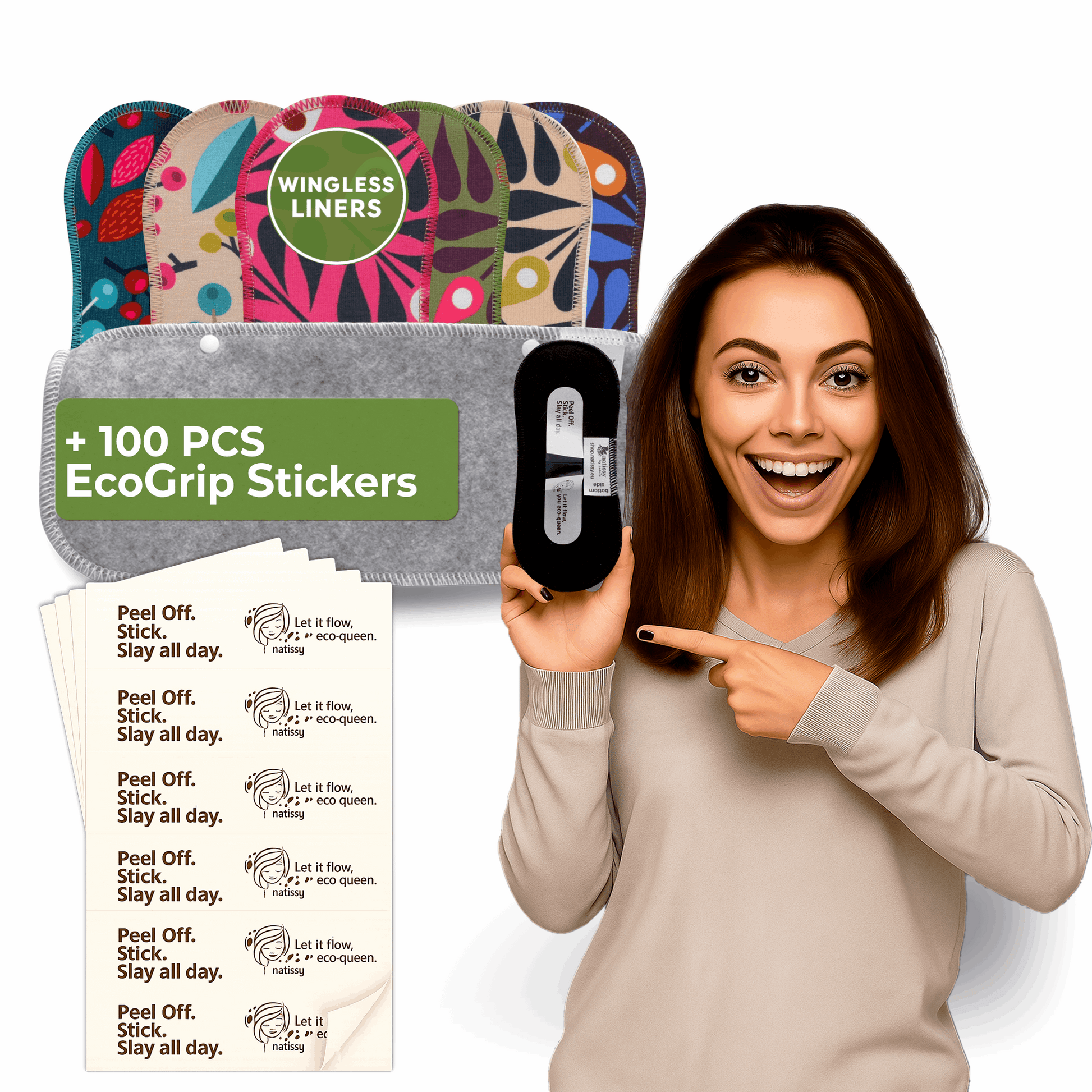 Wingless Reusable Panty Liners with Adhesive Sticker (SMALL, 7-Pack) - Peacock