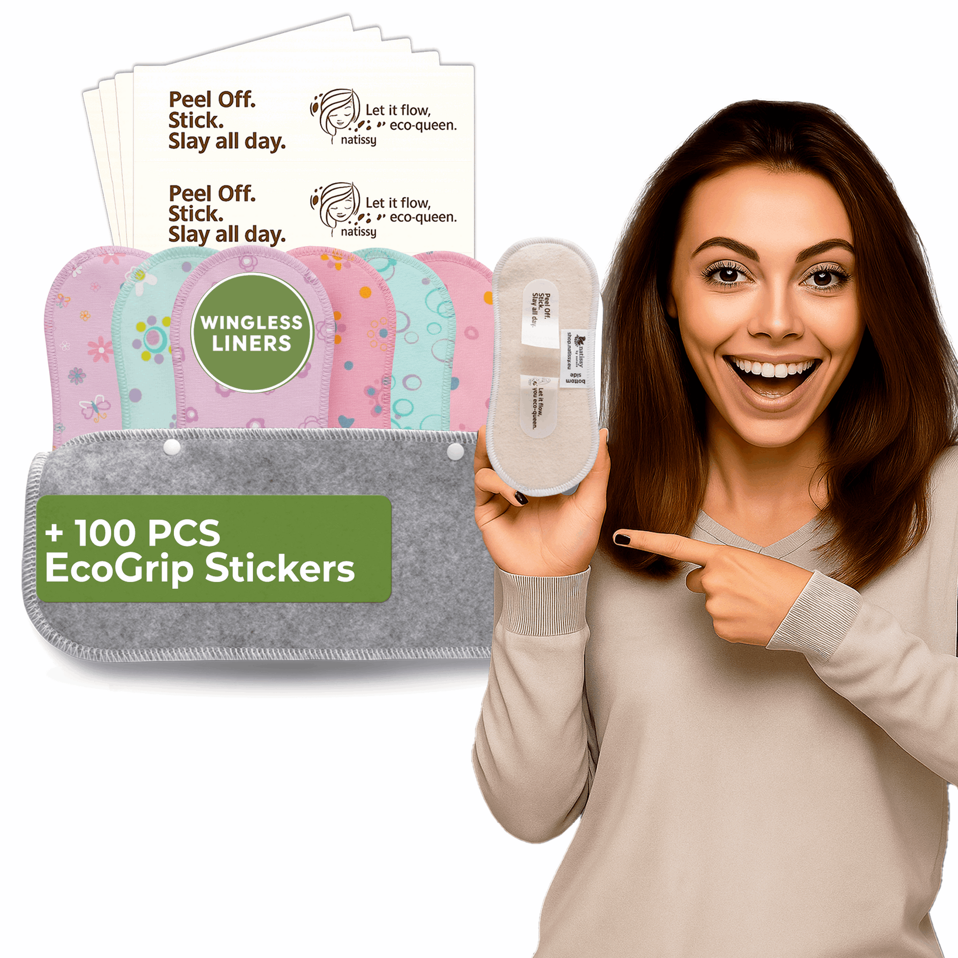 Wingless Reusable Panty Liners with Adhesive Sticker (SMALL, 7-Pack) - Pastel