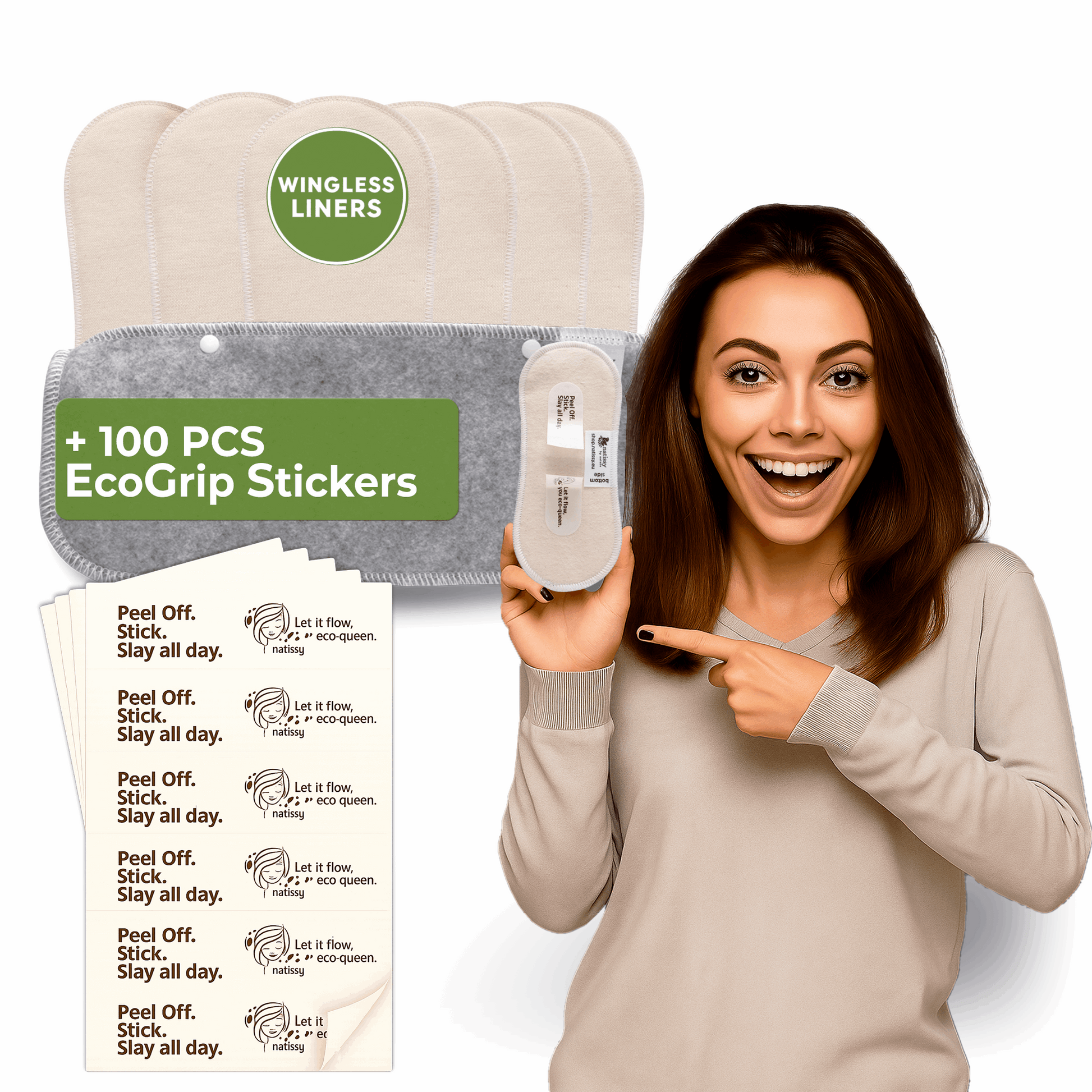 Wingless Reusable Panty Liners with Adhesive Sticker (SMALL, 7-Pack) - Natural Unbleached