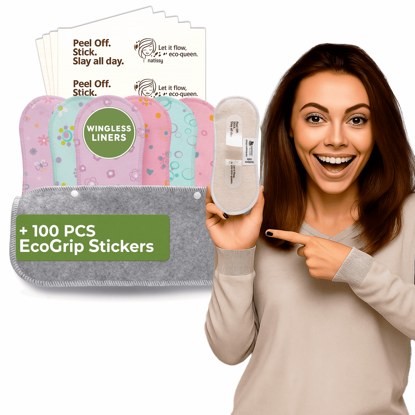 Wingless Reusable Panty Liners with Adhesive Sticker (MEDIUM, 7-Pack) - Pastel