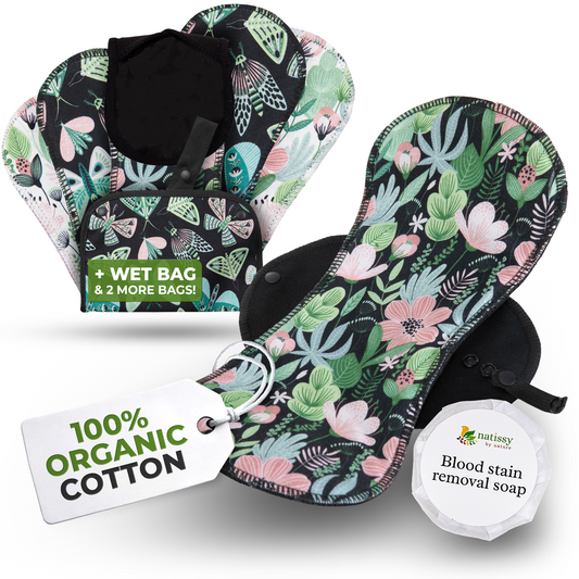 Organic Cotton EcoComfort Reusable Period Pads for Heavy Flow & Incontinence (L+XL, 6-Pack) - Evergreen