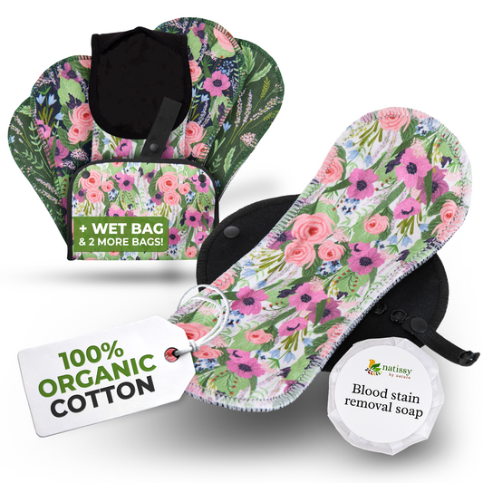 Organic Cotton EcoComfort Reusable Period Pads for Light Flow (S+M, 6-Pack) - Botanical