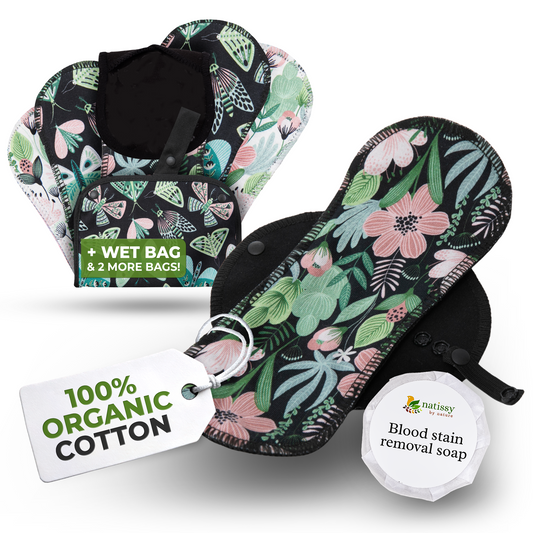 Organic Cotton EcoComfort Reusable Period Pads for Light Flow (S+M, 6-Pack) - Evergreen