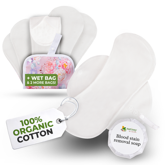 Organic Cotton EcoComfort Reusable Period Pads for Light Flow (S+M, 6-Pack) - Plain White