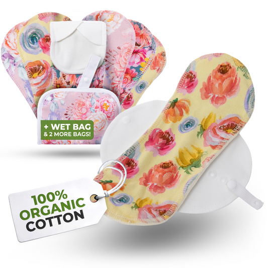 Organic Cotton EcoComfort Reusable Panty Liners for Women & Teens (Medium, 7-Pack) -  Blossom