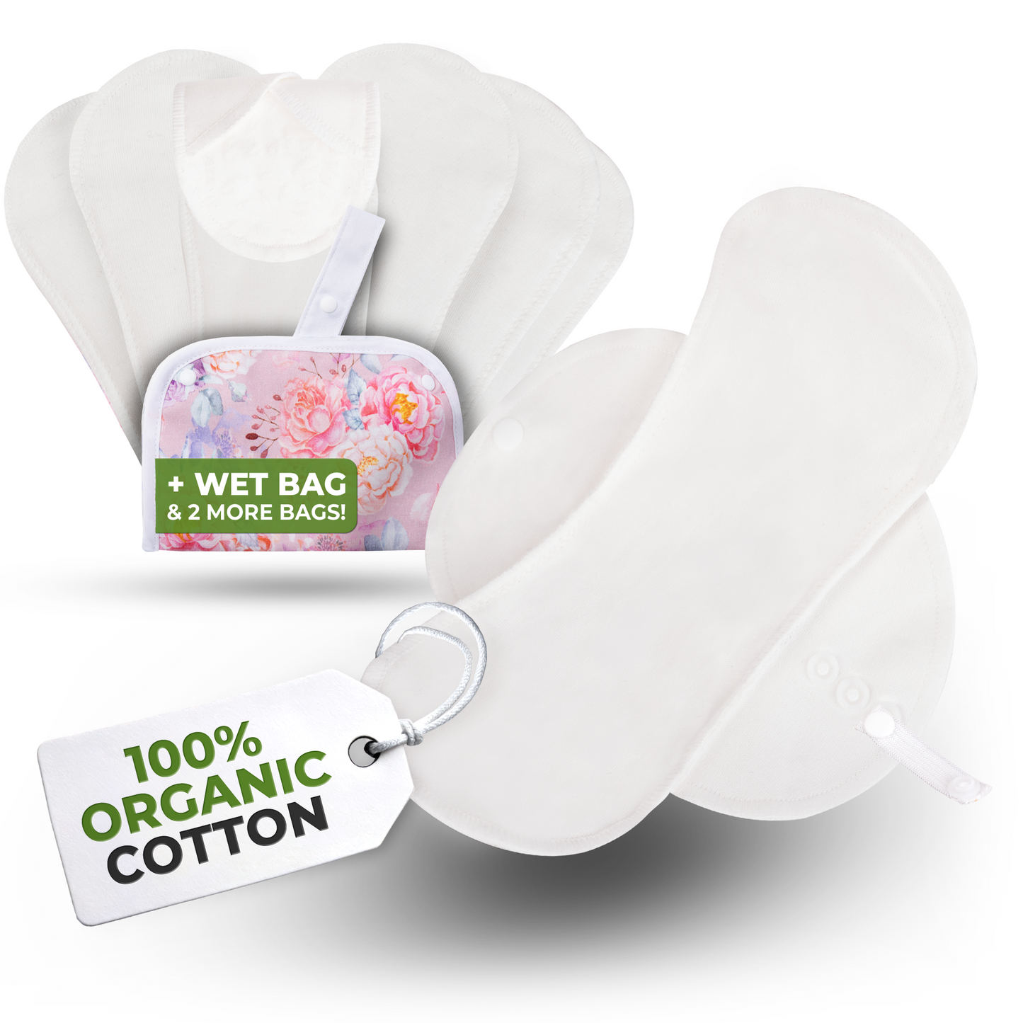 Organic Cotton EcoComfort Reusable Panty Liners for Women & Teens (Medium, 7-Pack) -  Plain White