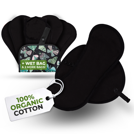 Organic Cotton EcoComfort Reusable Panty Liners for Women & Teens (Small, 7-Pack) -  Plain Black