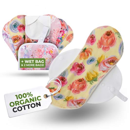 Organic Cotton EcoComfort Reusable Panty Liners for Women & Teens (Small, 7-Pack) - Blossom