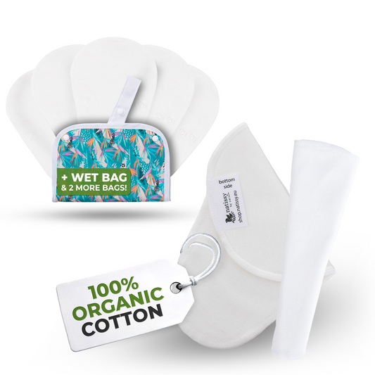 Organic Cotton EcoComfort Reusable Panty Liners for Women & Teens (Tanga, 7-Pack) -  Plain White