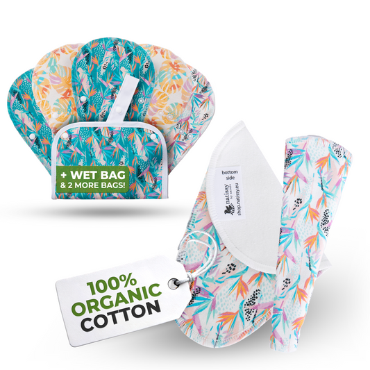 Organic Cotton EcoComfort Reusable Panty Liners for Women & Teens (Tanga, 7-Pack) - Monstera