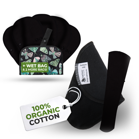 Organic Cotton EcoComfort Reusable Panty Liners for Women & Teens (Tanga, 7-Pack) -  Plain Black