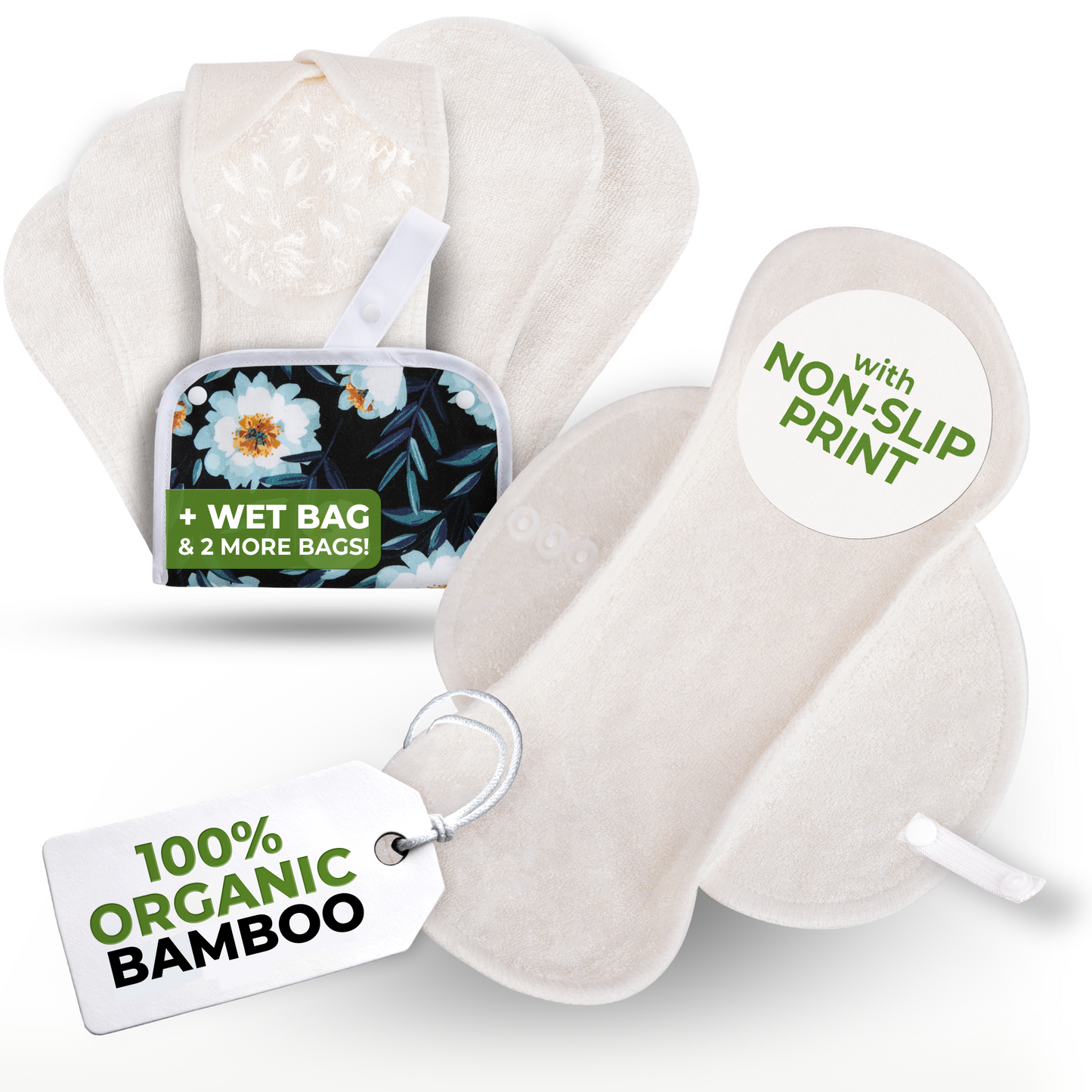 Non-Slip Reusable Incontinence Pads for Bladder Control (L+XL: 6-Pack) - Frosted Petals