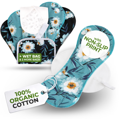 Non-Slip Reusable Incontinence Pads for Bladder Control (L+XL: 6-Pack) - Midnight Bloom
