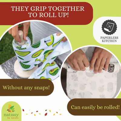 Reusable Paperless Kitchen Towels, Roll of 10 Washable Cotton Cloth Wipes MADE IN EU, Eco-Friendly Paper Towel Cleaning Alternative; Ultra Absorbent, Super Strong, Tear-Resistant & Multipurpose Paperless Replacement