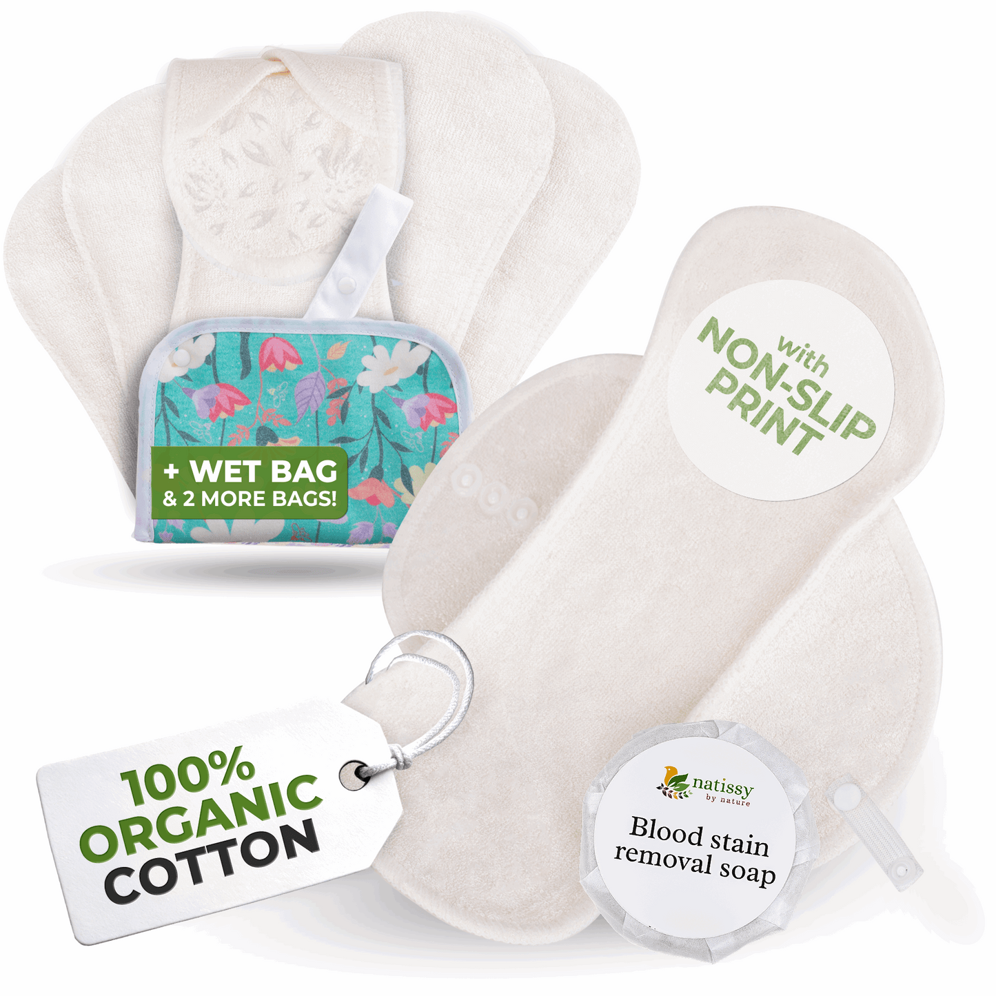 Non-Slip Premium Reusable Period Pads for Heavy Flow & Incontinence (L+XL, 6-Pack) - Snow Queen