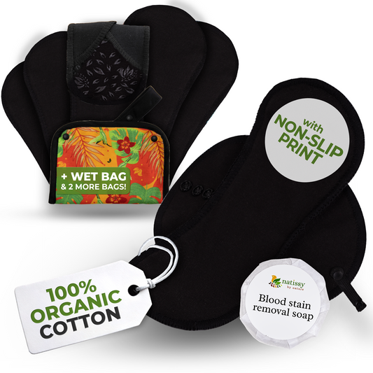 Non-Slip Premium Reusable Period Pads for Heavy Flow & Incontinence (L+XL, 6-Pack) - Black Cat
