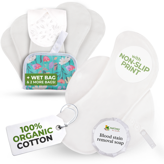 Non-Slip Premium Reusable Period Pads for Heavy Flow & Incontinence (L+XL, 6-Pack) - White Lily