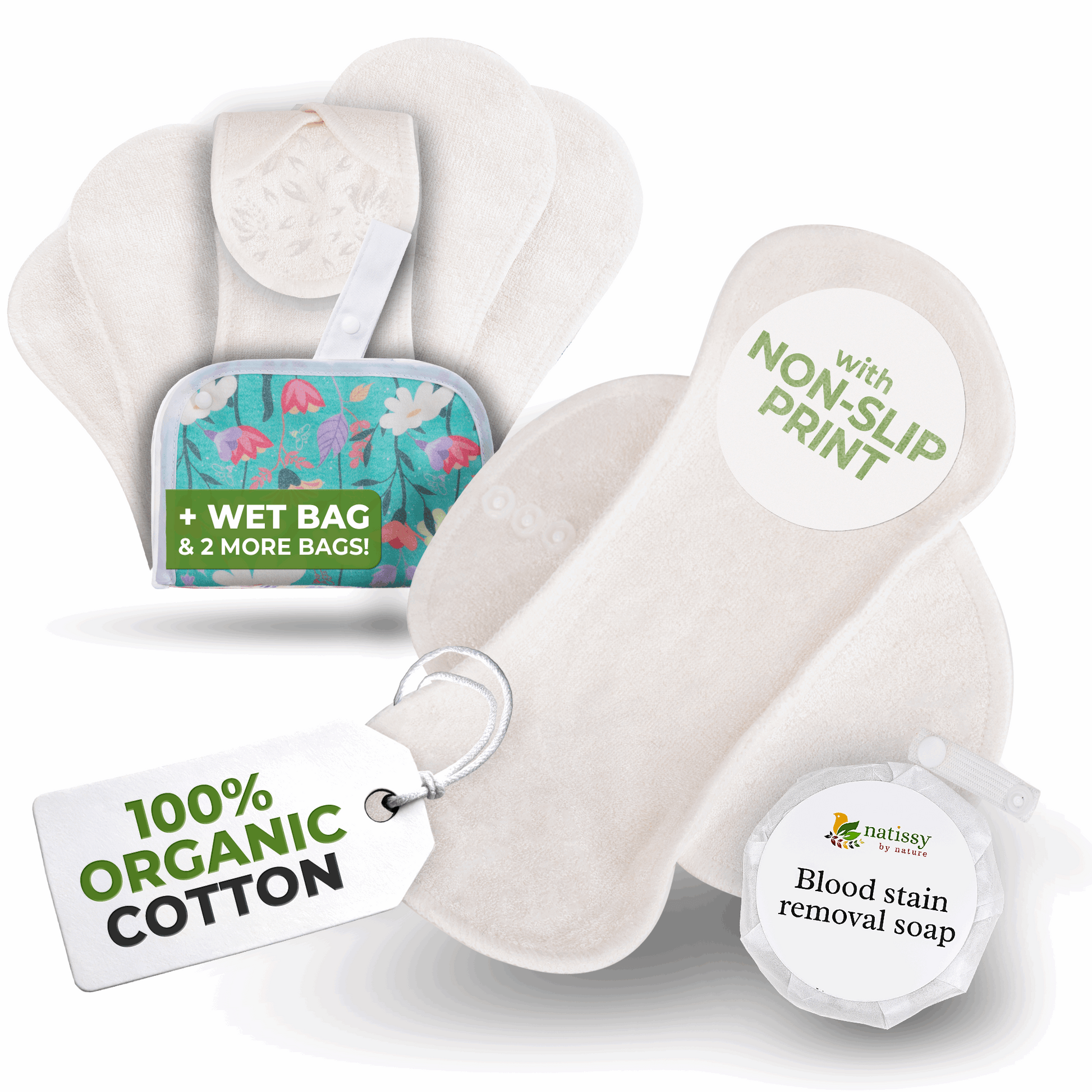 Non-Slip Premium Reusable Period Pads for Light Flow (S+M, 6-Pack) - Snow Queen