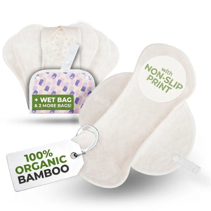 Non-Slip Organic Reusable Panty Liners for Women & Teens (Medium, 7-Pack) - Plain White Bamboo